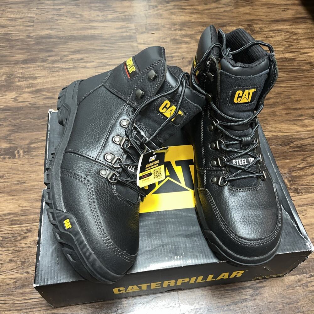Mens Caterpillar Outline ST Steel Toe Slip & Oil Resistant Boots P90800 Black 12